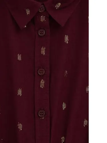 WE Fashion korte jurk met glitterprint donkerrood donkerrood/goud, foto 4