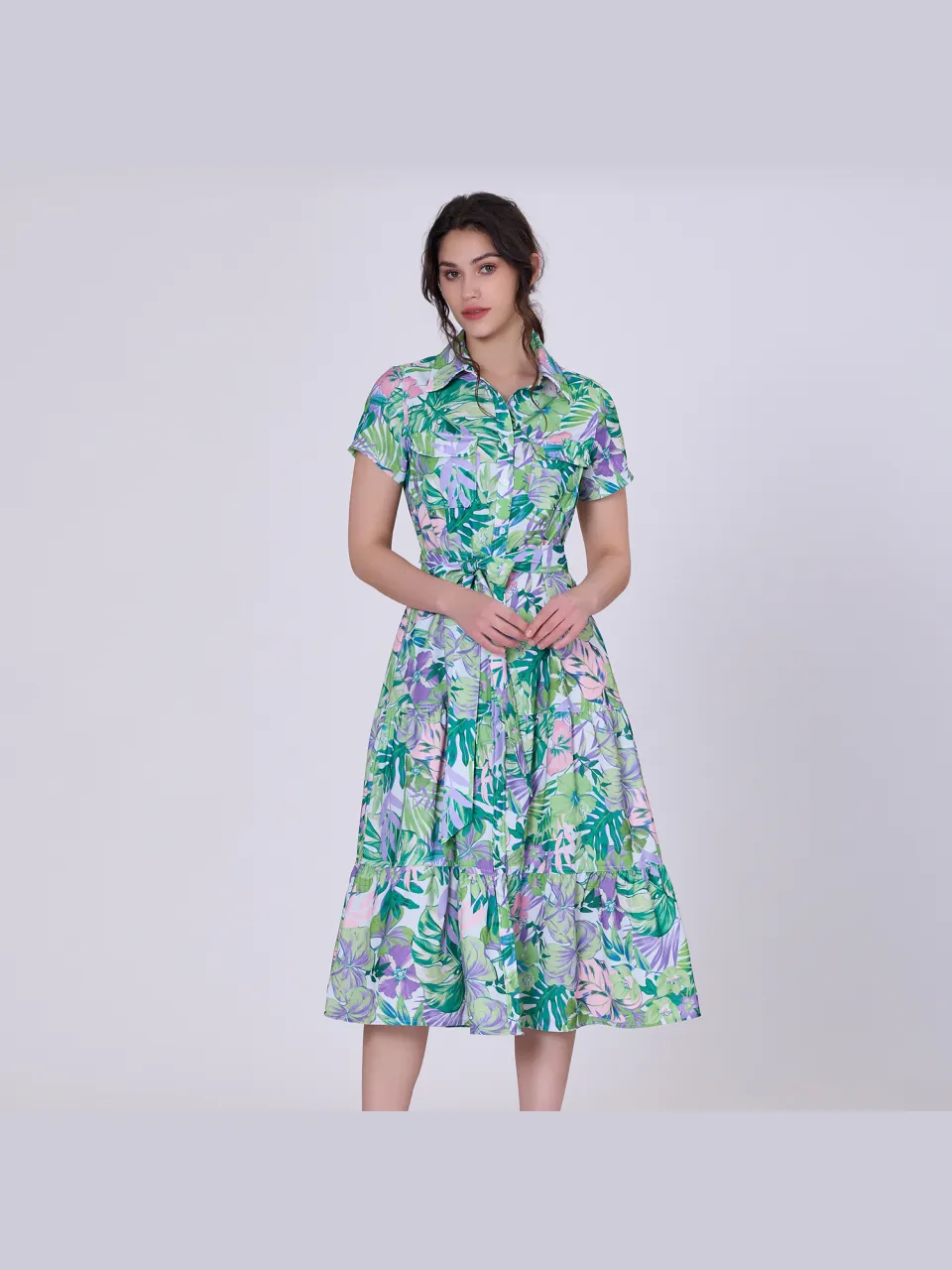 S&J Weekends Tropische print MIDI -shirtjurk veelkleurig, foto 2