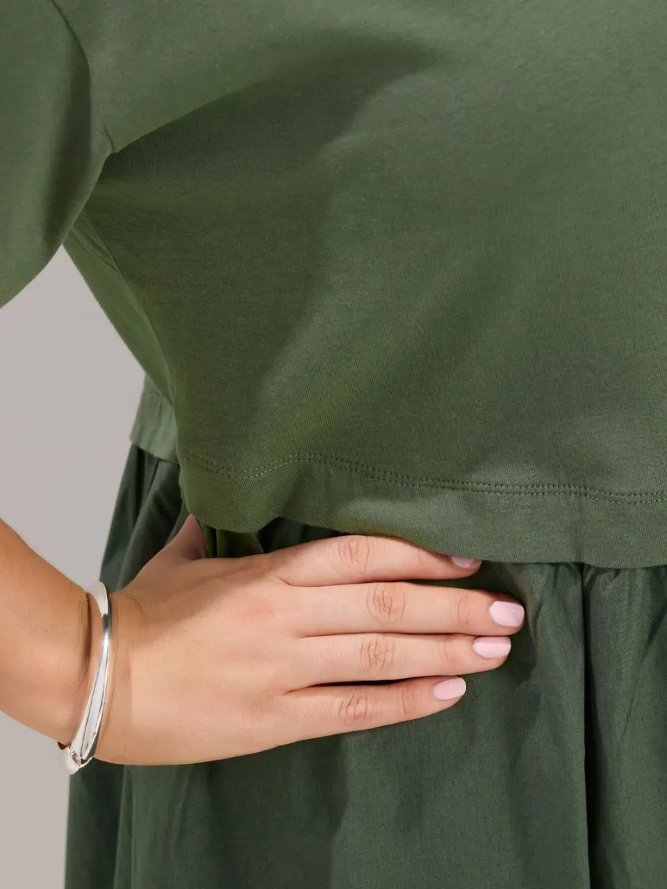 Yours Kaki Groene Poplin Midijurk-52, foto 3