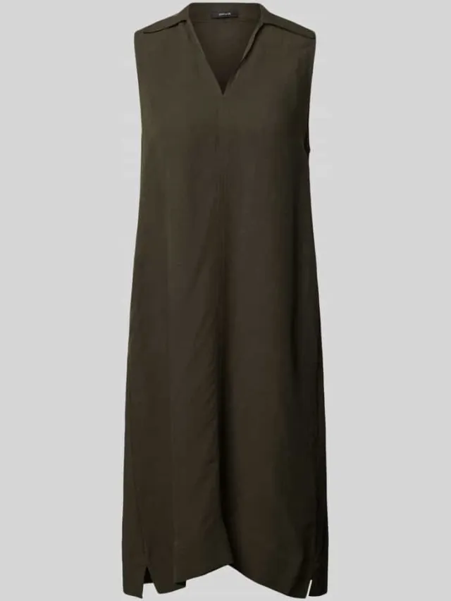 Opus Knielange jurk van mix van viscose en linnen model 'Wika' kaki, foto 2