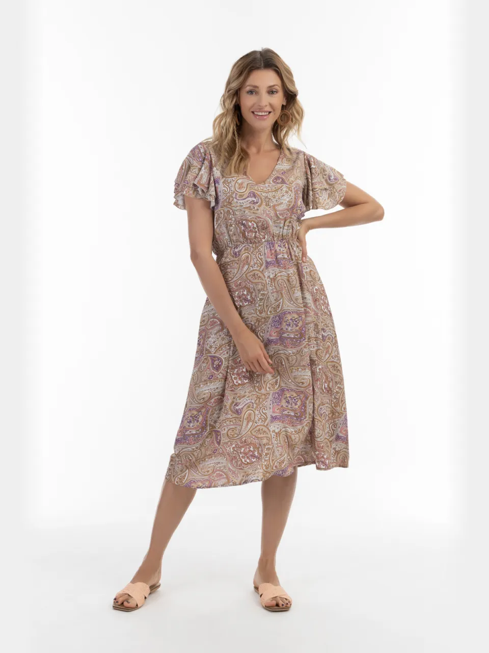 Usha Jurk met paisleyprint Dames lila veelkleurig