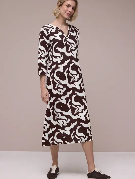 Street One Linnen midi-jurk met print Bruin