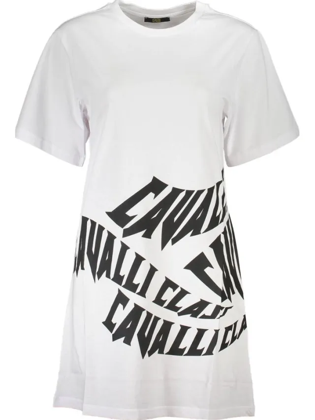 Cavalli Class Korte Mouwen T-shirt Jurk Wit