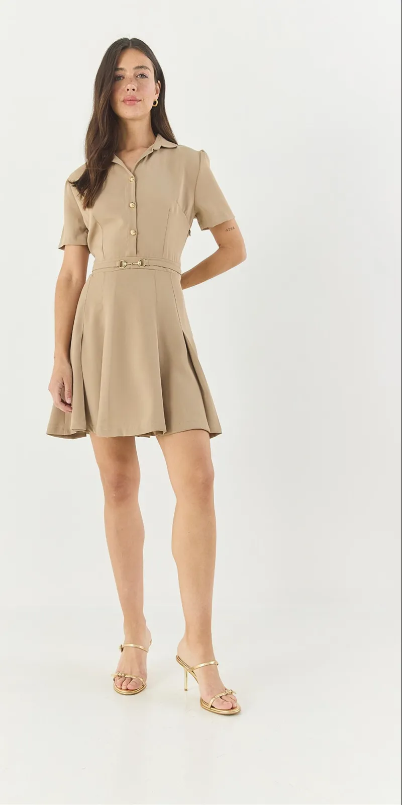 Bianco Lucci Midi Overhemdjurk met Kraag beige, foto 2
