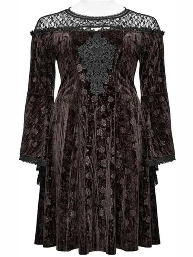 Punk Rave Goth Dark Night Rose Velvet Dress Dames Mini-jurk - bruin/zwart bruin;zwart
