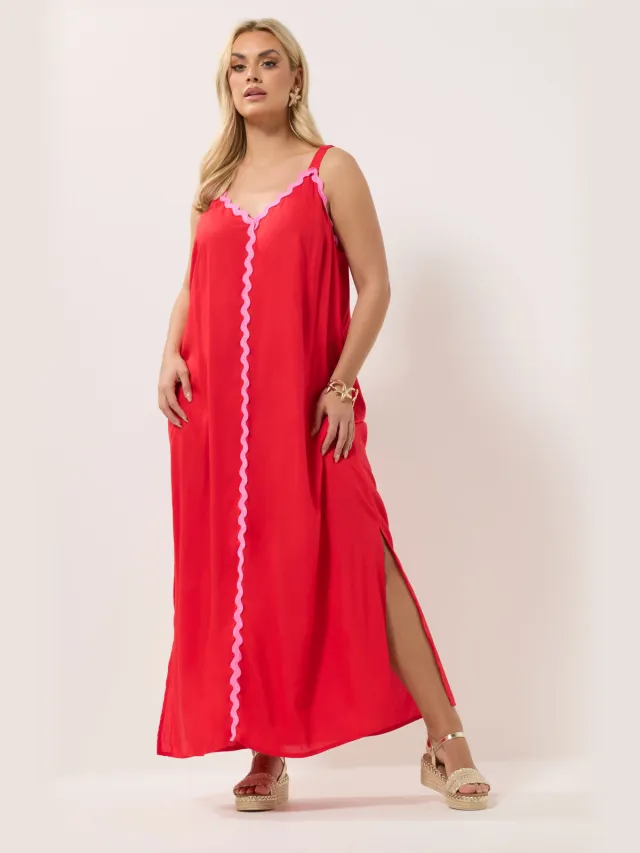 Yours Rode En Roze Maxijurk Met Contrast Red