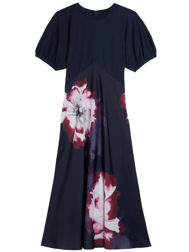Ted Baker Mitzic Ponte Jurk Met Lijfje En Print Van Marineblauwe Satijn, foto 2