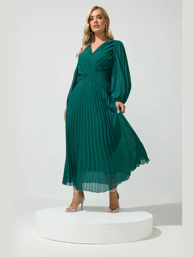 Yours London Curve Geplooide Jurk In Groenblauw Green