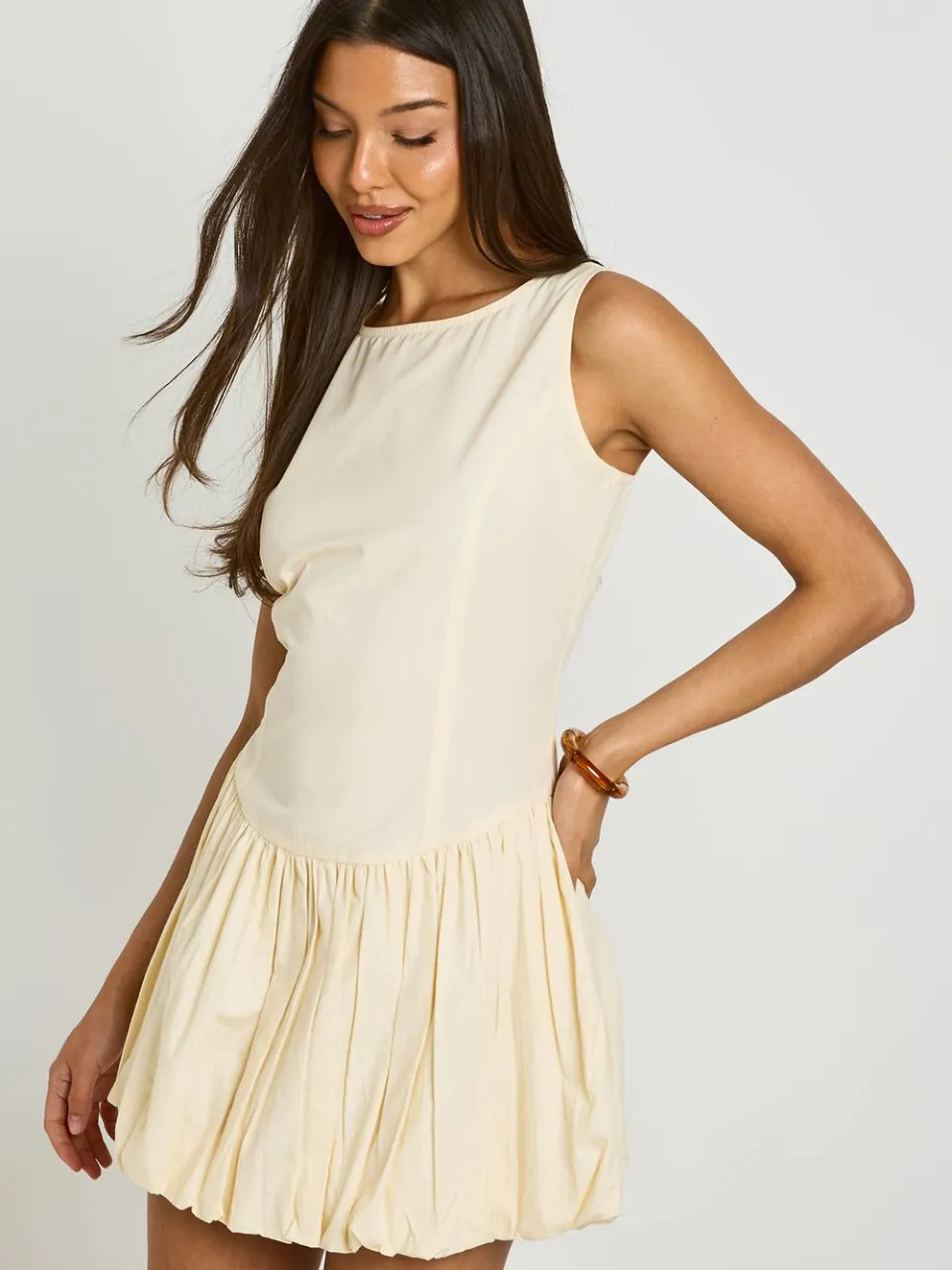 boohoo Dames Katoenen Poplin Mini-jurk Met Ballonzoom En Racerback citroen, foto 4