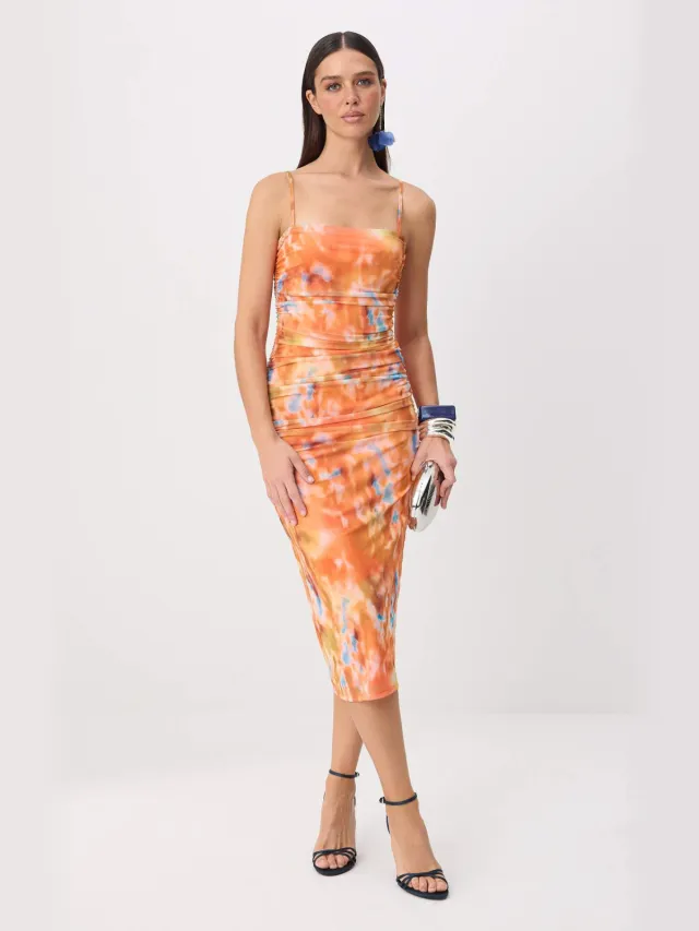 Trendyol TRENDYOLMİLLA Dames Geel Abstract Midi Mouwloos Stijlvol/Avond Bodycon Jurken