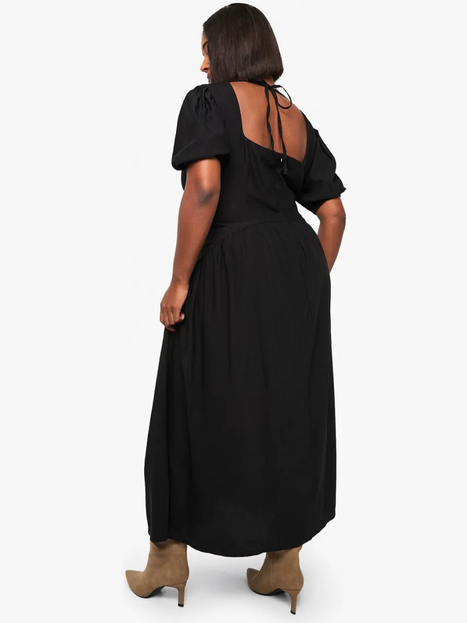 boohoo Dames Plus puffmouw maxi smock jurk zwart, foto 2