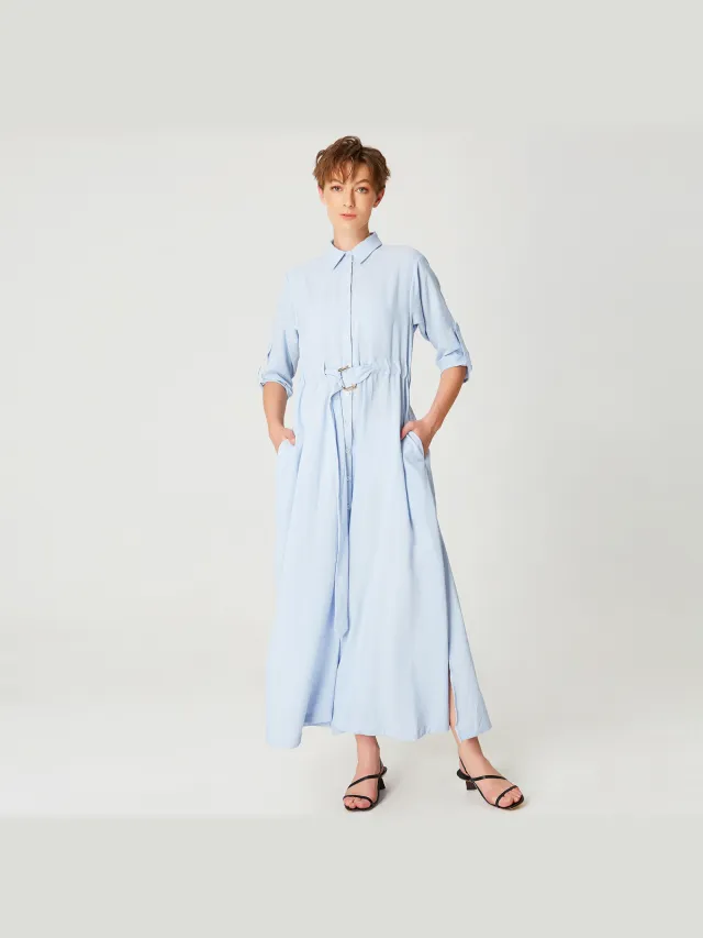 Smart & Joy Lange minimalistische shirtjurk Hemelsblauw