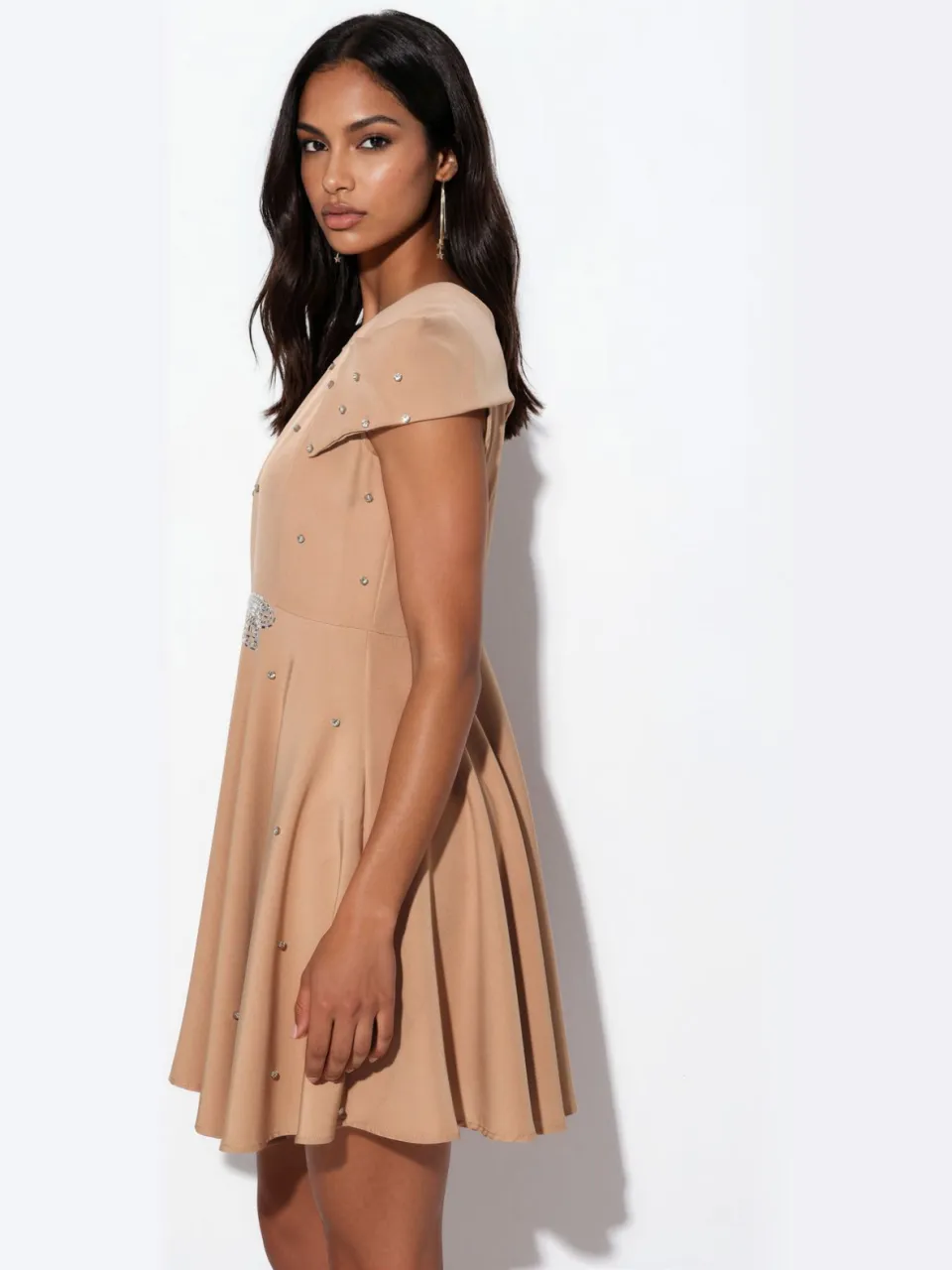 MSN Collection Dames A-lijn Mini Jurk Met Pailletten camel, foto 2
