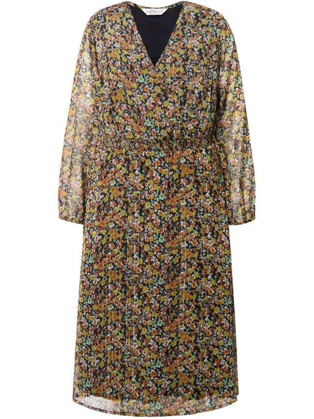 Studio Untold Dames - Midi-jurk minimalistische bloemetjes A-lijn - Roodbruin - Maat 46+