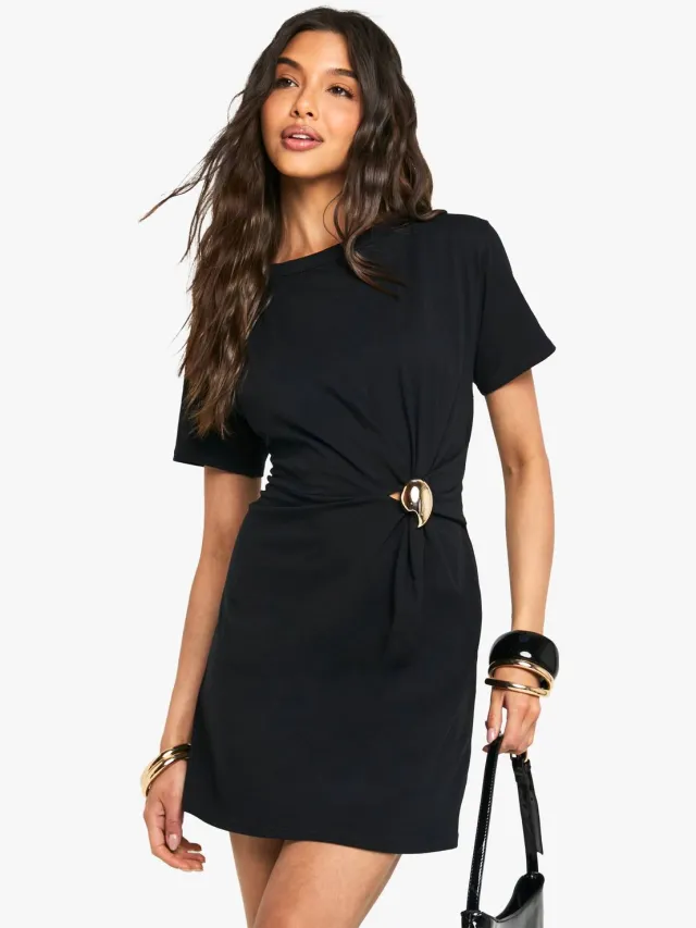 boohoo Dames T-shirtjurk met verfijnd detail Zwart