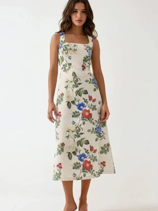 Hiccup Linnengevoel Allower Bloemenprint Maxi Jurk met Achter Elastische Detail Veelkleurig