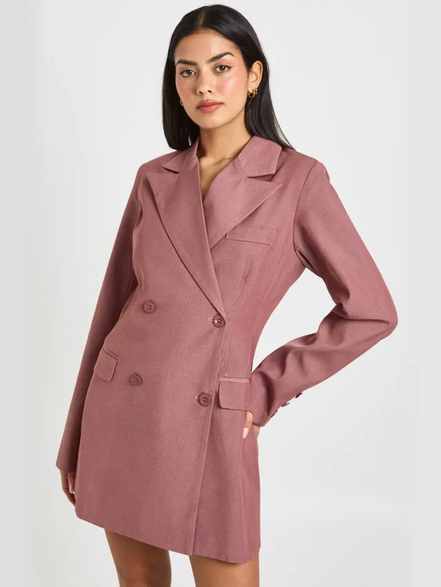 boohoo Dames Schoudervulling Blazer Jurk Dusty Mauve