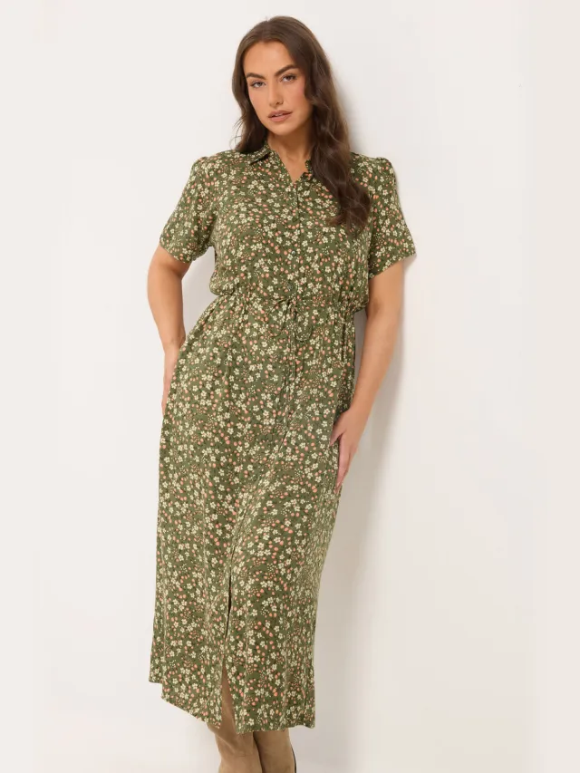 Yours Kakigroene Overhemdjurk Met Kleine Bloemenprint Green