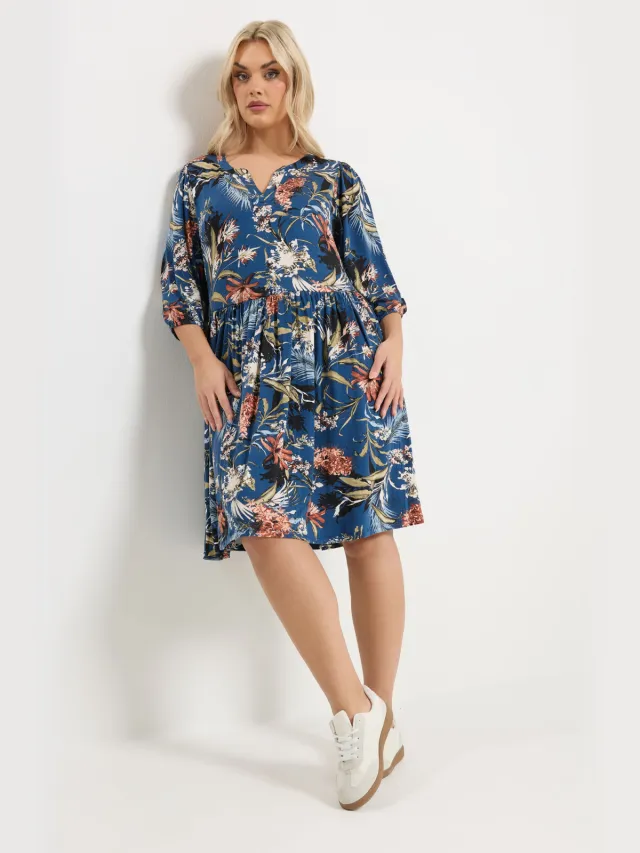 Yours Blauwe Wikkeljurk Met Bloemenprint Blue