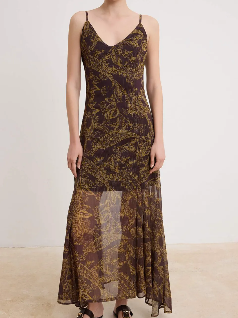 Trendyol TRENDYOLMİLLA Dames Bruin Paisley Maxi Mouwloos Skater Jurken, foto 2
