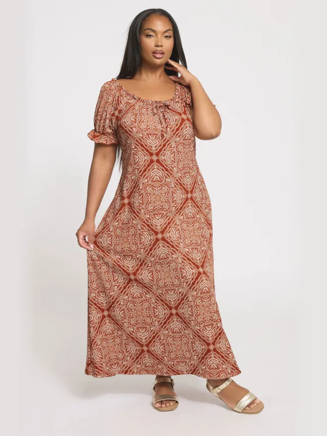 Yours Roestbruine Paisley Textuur Melkmeisjesjurk Brown