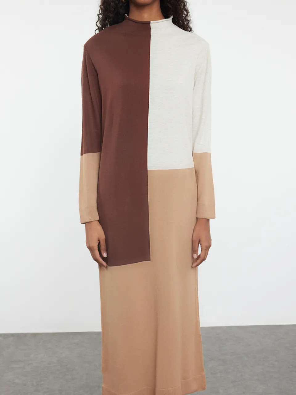 Trendyol Modest Dames Bruin Maxi Lang Casual Recht Modest Jurken, foto 2