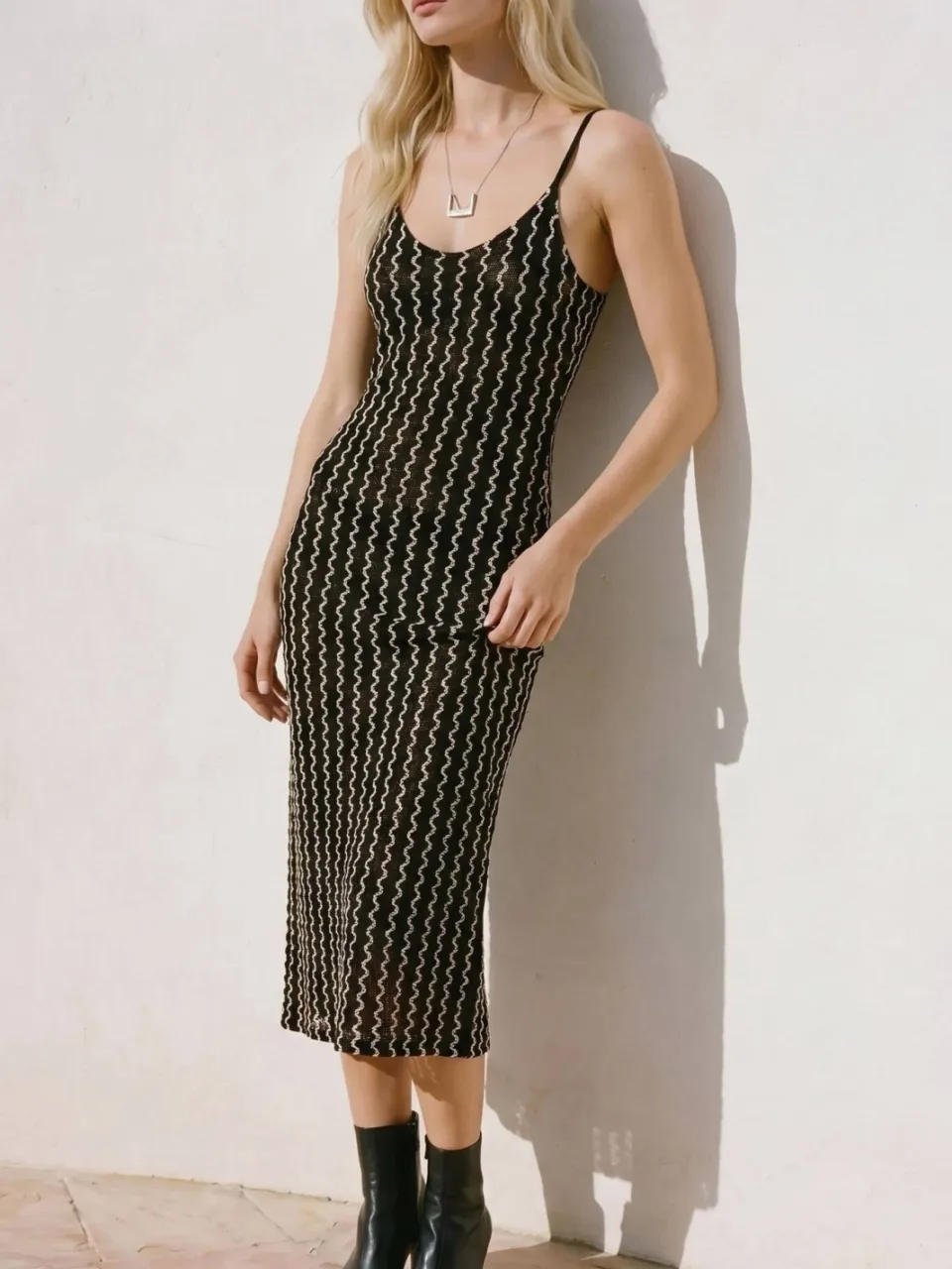 Vero Moda gestreepte midi jurk zwart, foto 5