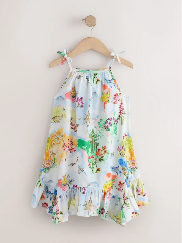 Next Meisjes - Zomerjurk met dunne bandjes - Wit Map Print