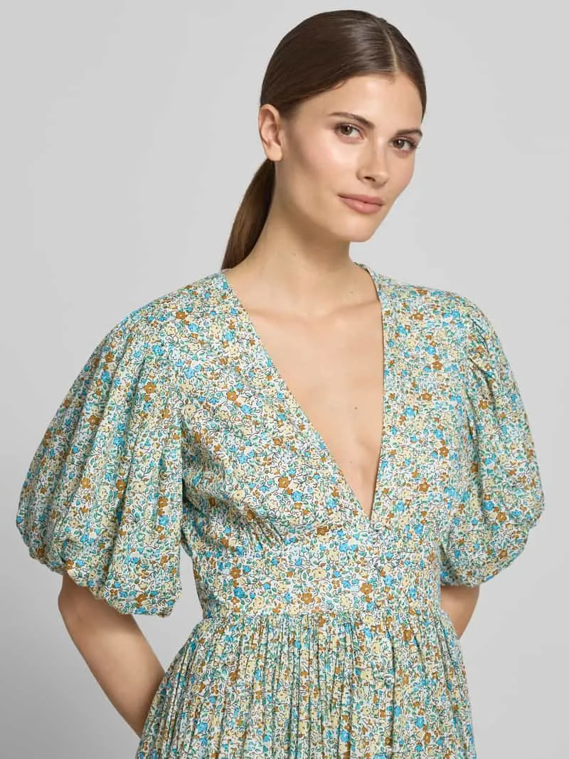Lace & Beads Cocktailjurk met V-hals en pofmouwen lindegroen, foto 5