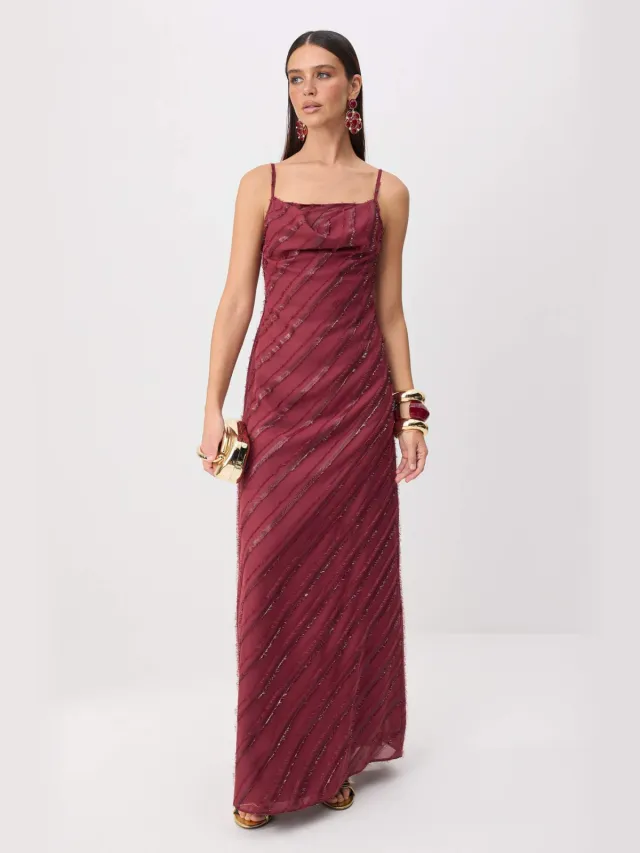 Trendyol TRENDYOLMİLLA Dames Bordeaux Effen Maxi Mouwloos A-lijn Jurken Bordeauxrood