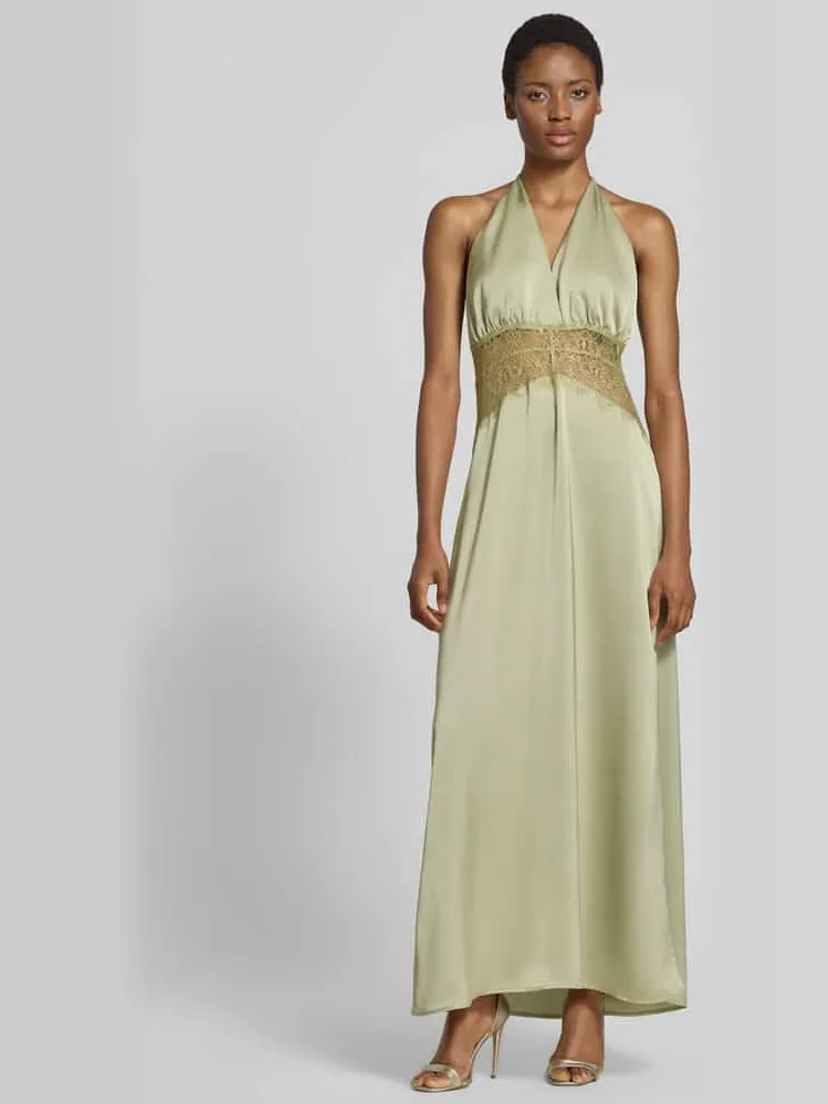 NEO NOIR Maxi-jurk van satijn met tailleband van kant model 'Jasine' Mintgroen