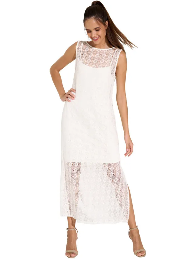Lisca Jurk Lisca Mouwloze zomer maxi-jurk Rimini Wit