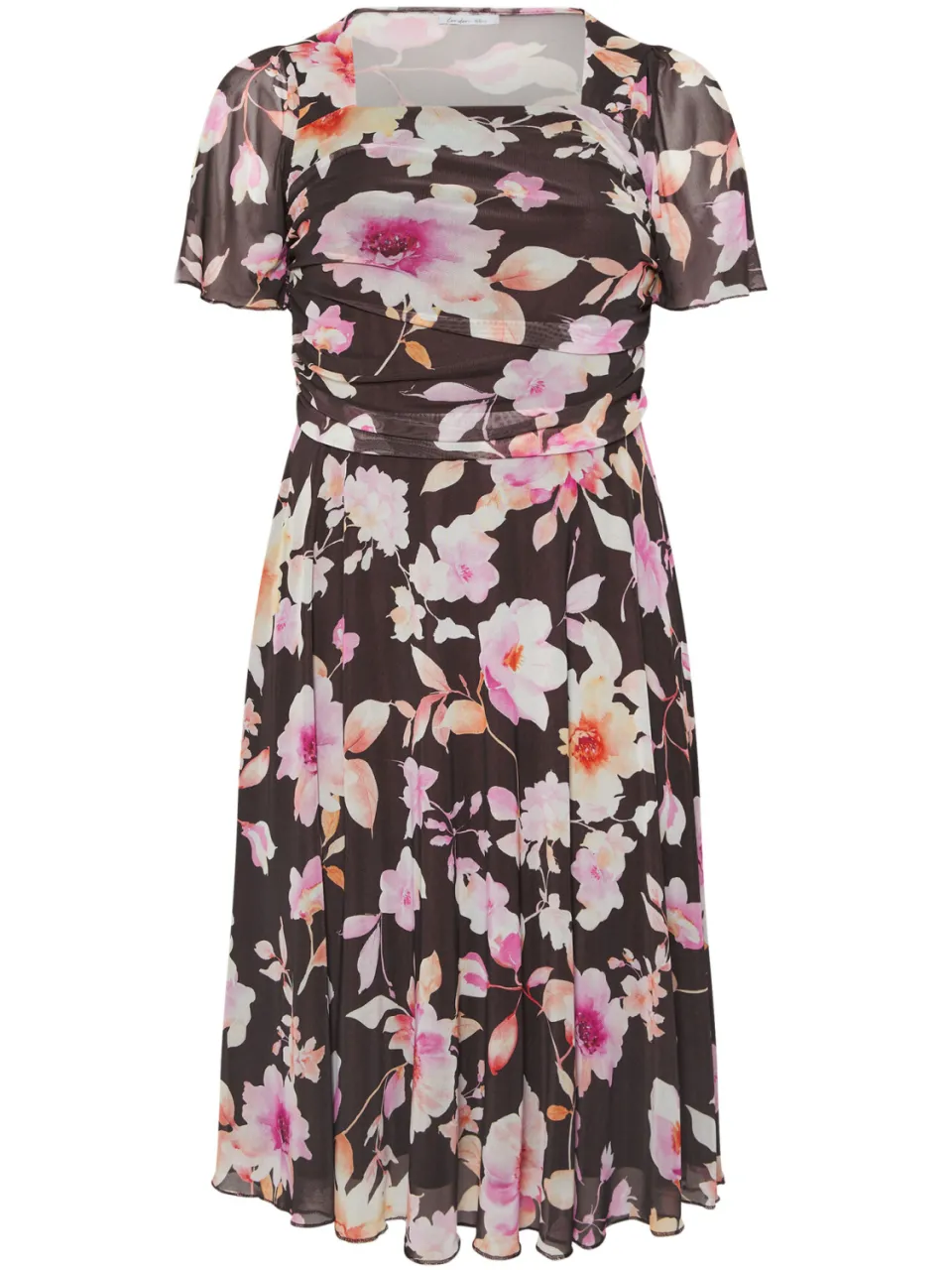 Yours London Chocoladebruine Mesh Jurk Met Bloemenprint, foto 3
