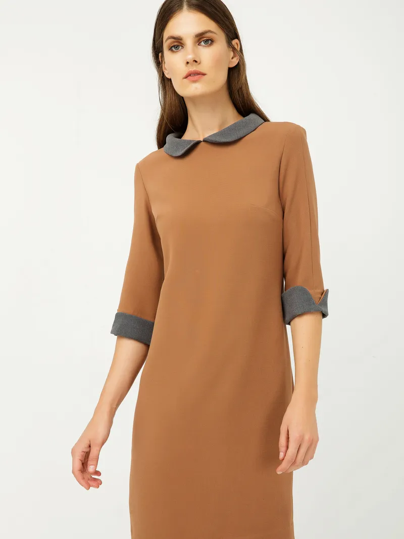 Conquista Rechte Winterjurk met Contrast Peter Pan kraag camel, foto 2