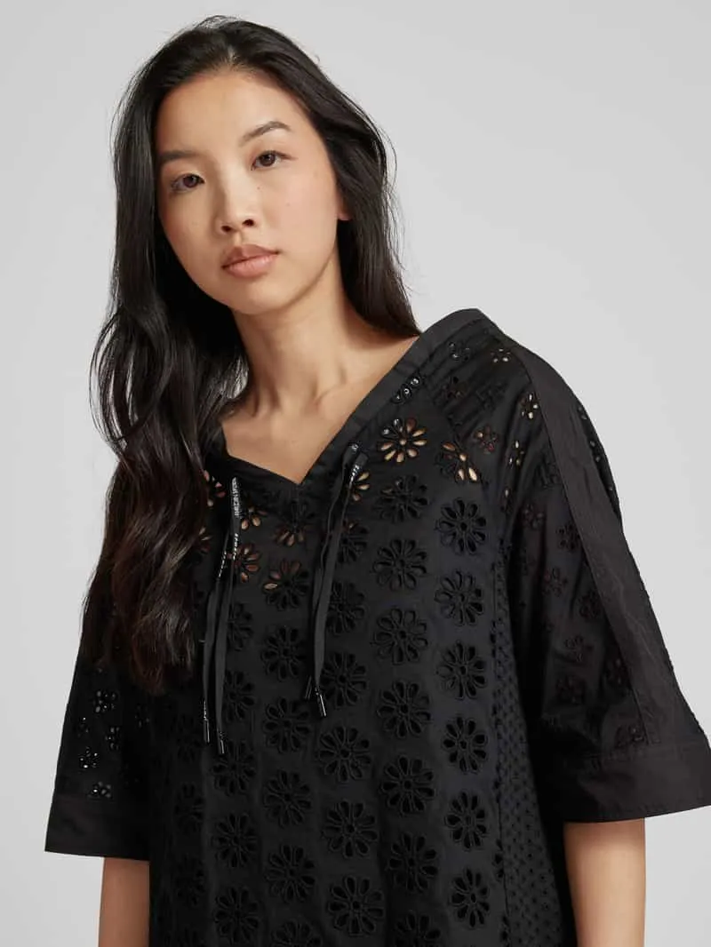 Marc Cain Knielange jurk met broderie anglaise zwart, foto 4