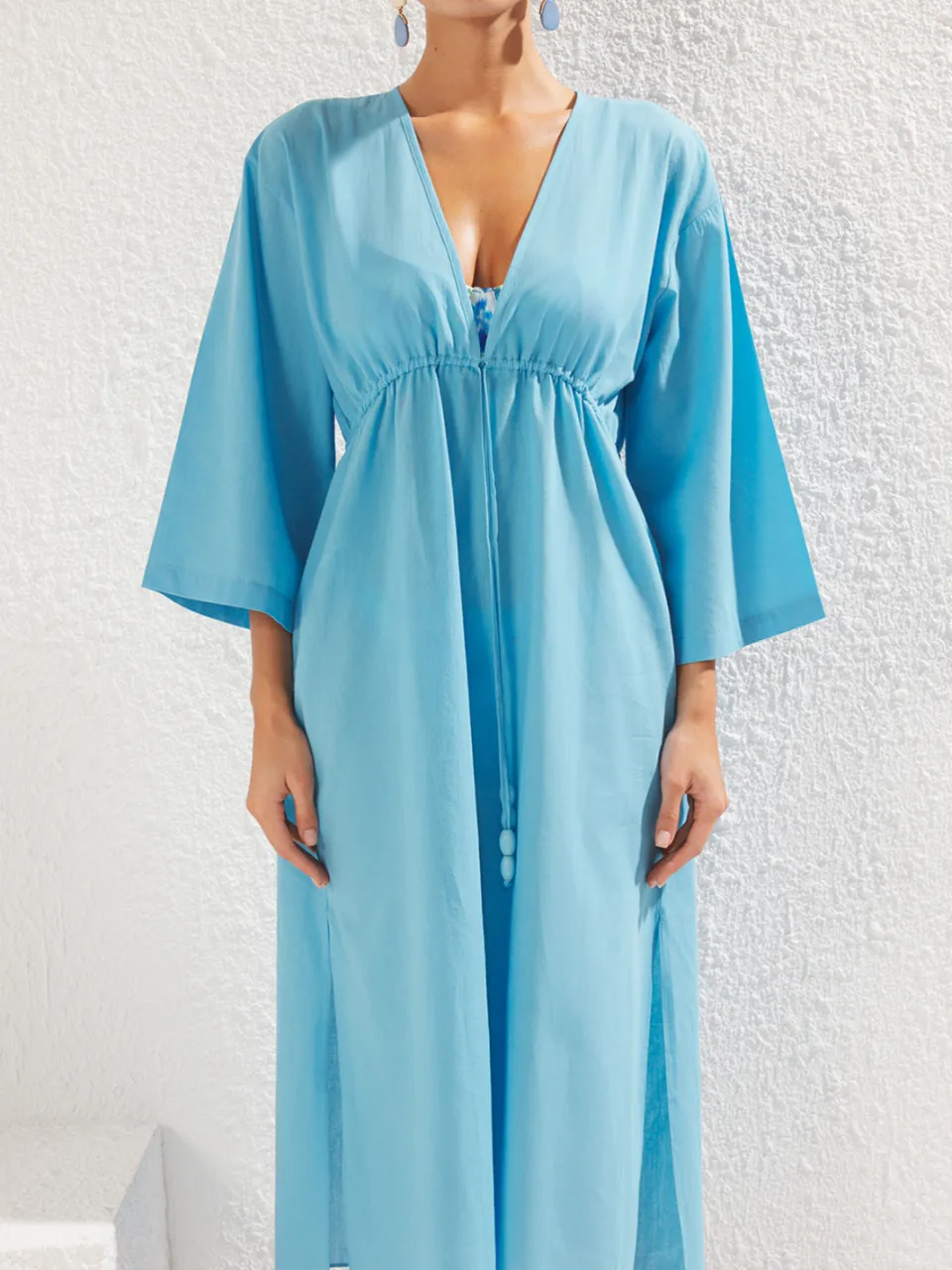 Trendyol TRENDYOLMİLLA Dames Turquoise Dierenprint Midi Lang Strandkleding Recht Jurken, foto 2