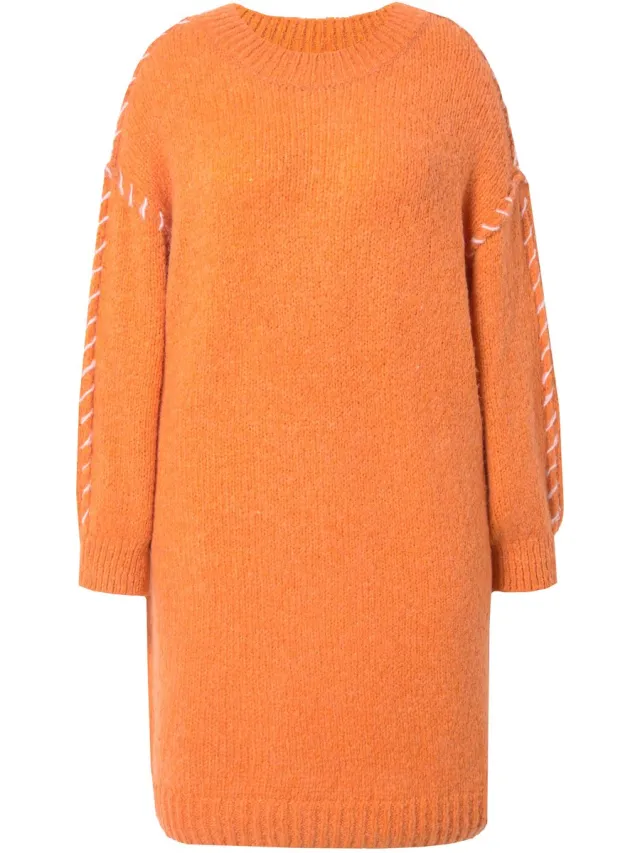 Studio Untold Dames - Gebreide jurk oversized mooie naden - Oranje - Maat 50+