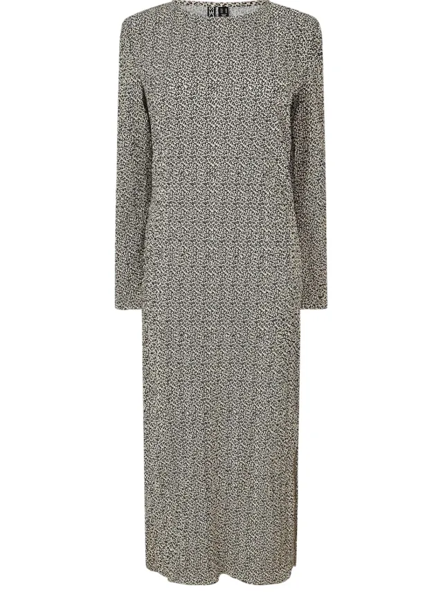 Pieces Midi-jurk met lange mouwen en dierenprint voor dames (Natuurlijk) Naturel