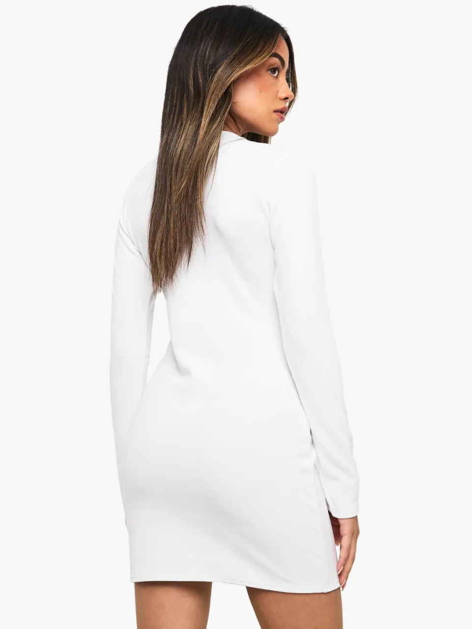 boohoo Dames Rib Button Down Mini Jurk wit, foto 3