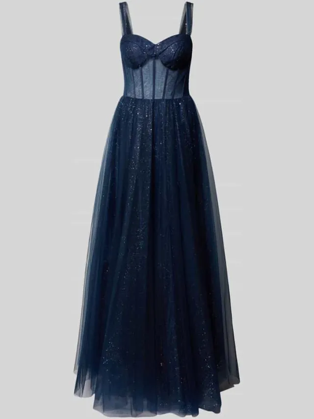 Hey Kyla Glanzende avondjurk in semi-transparante look marineblauw, foto 2
