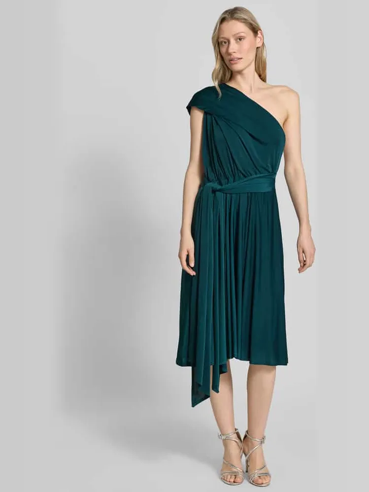 Rose Avenue Knie-lange cocktailjurk met diepe V-hals Flessengroen