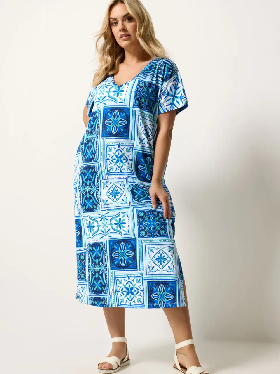 Yours Blauwe Midijurk Met Tegelprint-56, foto 2