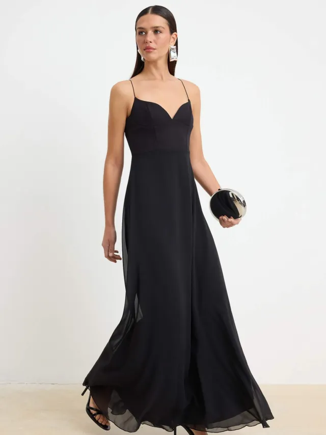 Trendyol TRENDYOLMİLLA Dames Zwart Effen Maxi Mouwloos A-lijn Avond & Gala Jurk