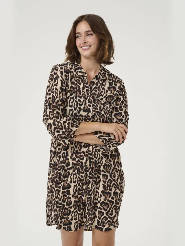 Kaffe KAhildur Amber Shirt Dress Dames Jurk Naturel Leopard Print
