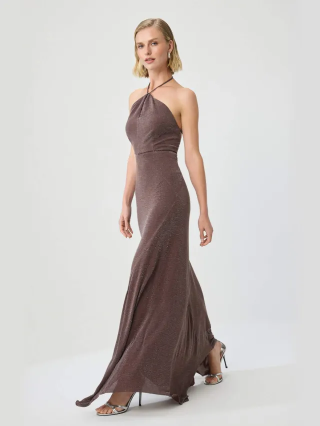 Trendyol TRENDYOLMİLLA Dames Bruin Effen Maxi Mouwloos Asymmetrisch Avond & Gala Jurk