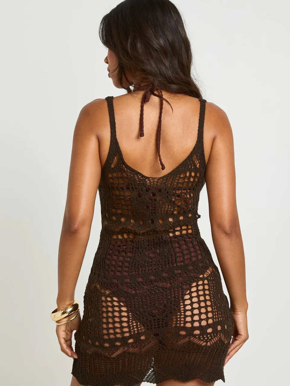 boohoo Dames Gehaakte Gebreide Mini Jurk chocoladebruin, foto 2