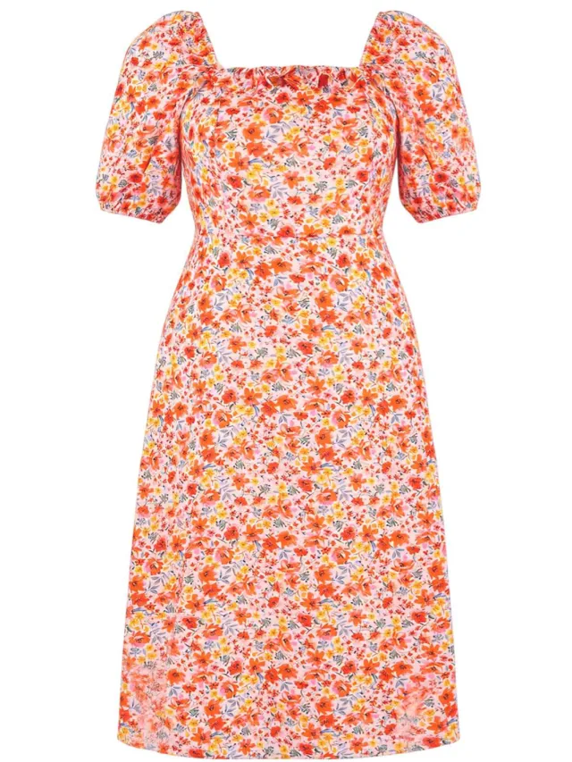 Trendyol Curve Dames Roze Stippen Midi Kort Casual A-lijn Grote maten Jurk
