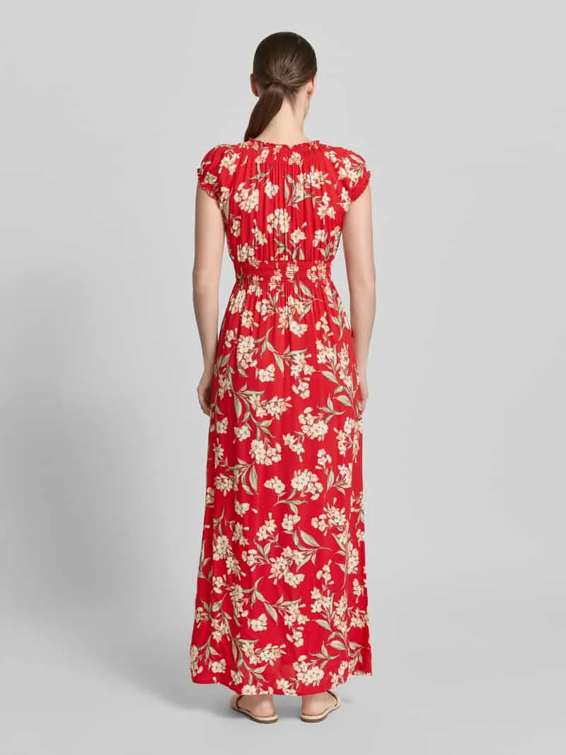 Apricot maxi-jurk van viscose met v-hals en smokdetails rood, foto 3