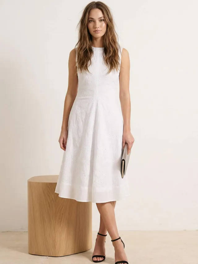 Trendyol TRENDYOLMİLLA Dames Ecru Effen Midi Mouwloos Skater Jurken