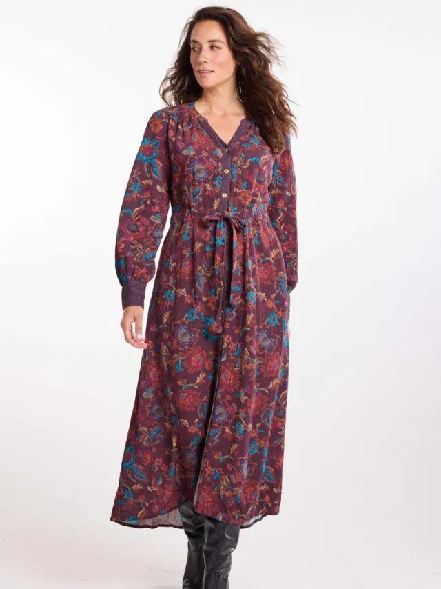 Didi Dames Dress Vino Brown Pretty print Beige / bruin